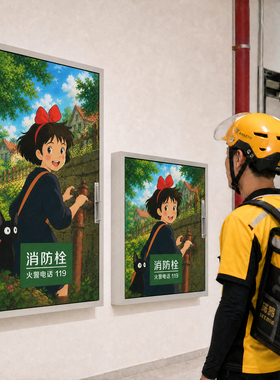 消防栓箱贴纸消防栓装饰遮丑贴门店墙面氛围布置防水自粘标识贴纸