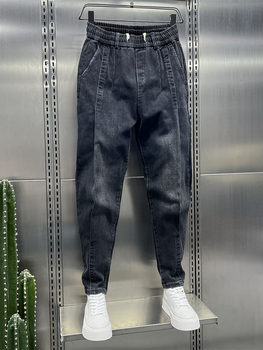 ແຟຊັ່ນ pinch fold washed loose jeans men's 2024 summer trendy brand tapered carrot pants loose harem pants