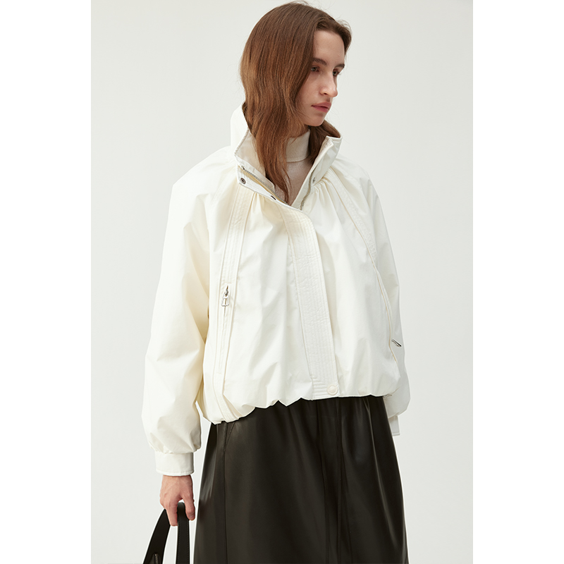 BLANK LABEL白鹅绒羽绒服女冬立领抽褶短款派克服轻薄款保暖外套 - 图1