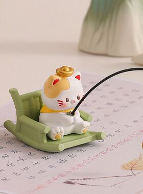 新款钓鱼猫咪小摆件工位桌面情绪稳定装饰品解压治愈系生日礼物