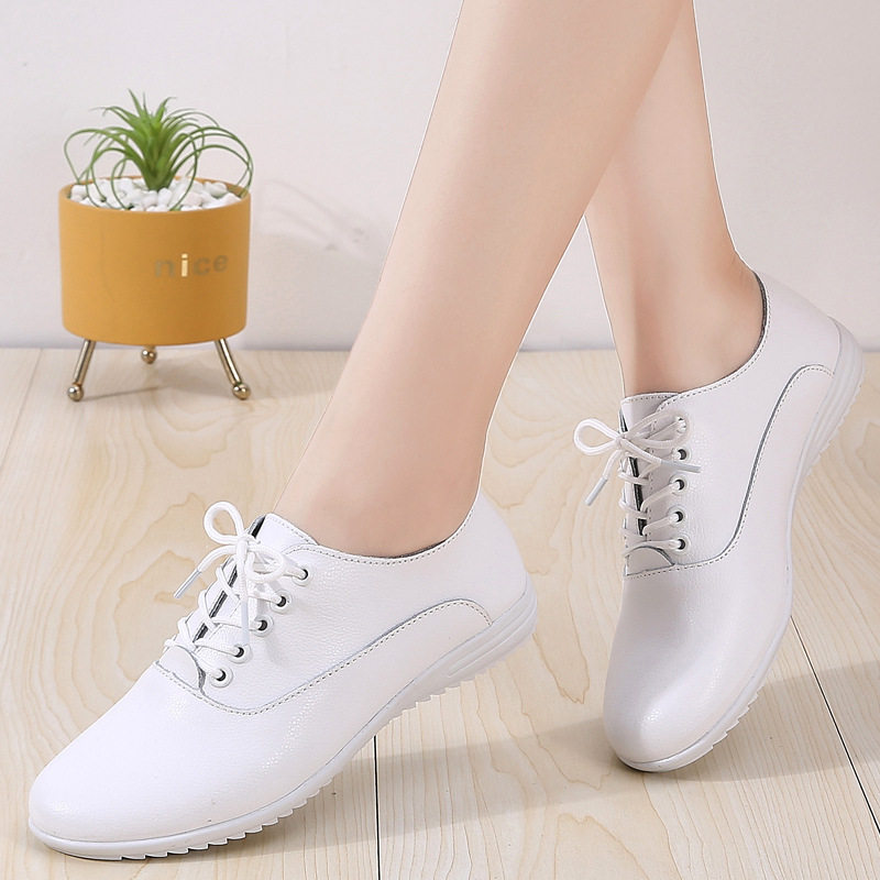 真皮牛筋女鞋2025春季休闲平底工作小皮鞋女款软底孕妇妈妈小白鞋,淘宝优惠券,粉丝福利购,淘宝优惠卷