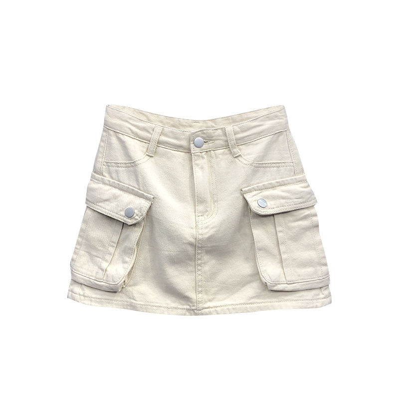 艾天丽旗舰店夏季新款工装裤裙女欧货休闲百搭杏色高腰显瘦包臀牛仔半身裙3