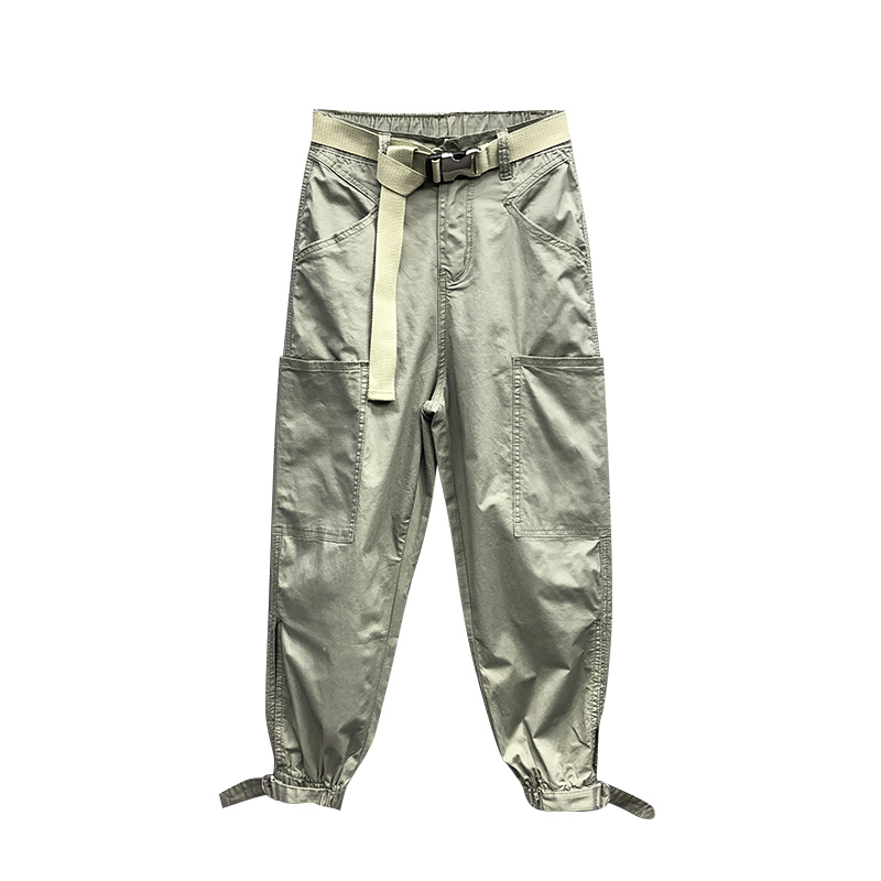 艾天丽旗舰店港味休闲帅气八分工装裤女夏季新款高腰宽松薄款开叉哈伦裤潮3