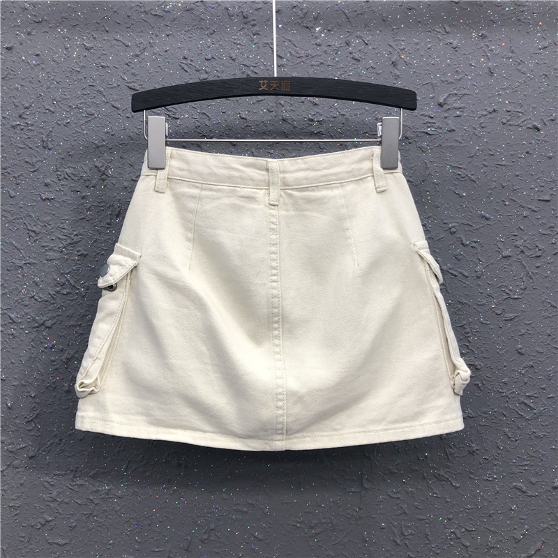艾天丽旗舰店夏季新款工装裤裙女欧货休闲百搭杏色高腰显瘦包臀牛仔半身裙0