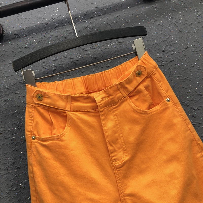 艾天丽旗舰店艾天丽糖果色休闲百搭松紧腰牛仔裤女夏季新款宽松八分哈伦裤2