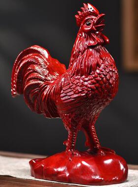 红色公鸡摆件花梨木雕刻雄鸡木制客厅装饰品实木生肖鸡工艺品纯木