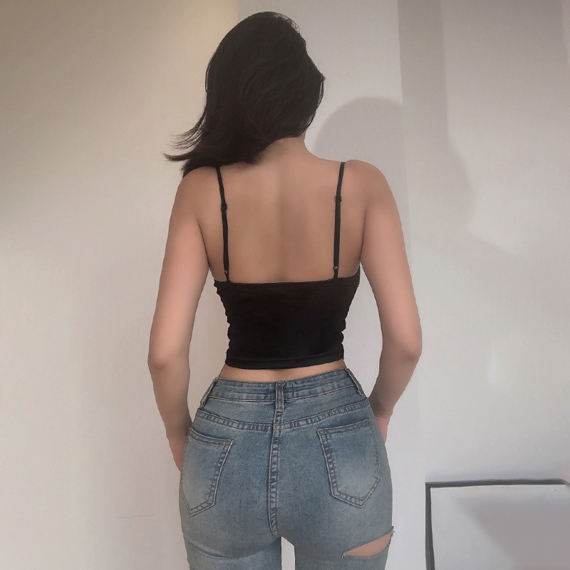 修身百搭短款露脐时尚上衣设计感 姓感吊带背心女欧美 instahot ins 修身百搭短款露脐时尚上衣设计感 姓感吊带背心女欧美 instahot ins