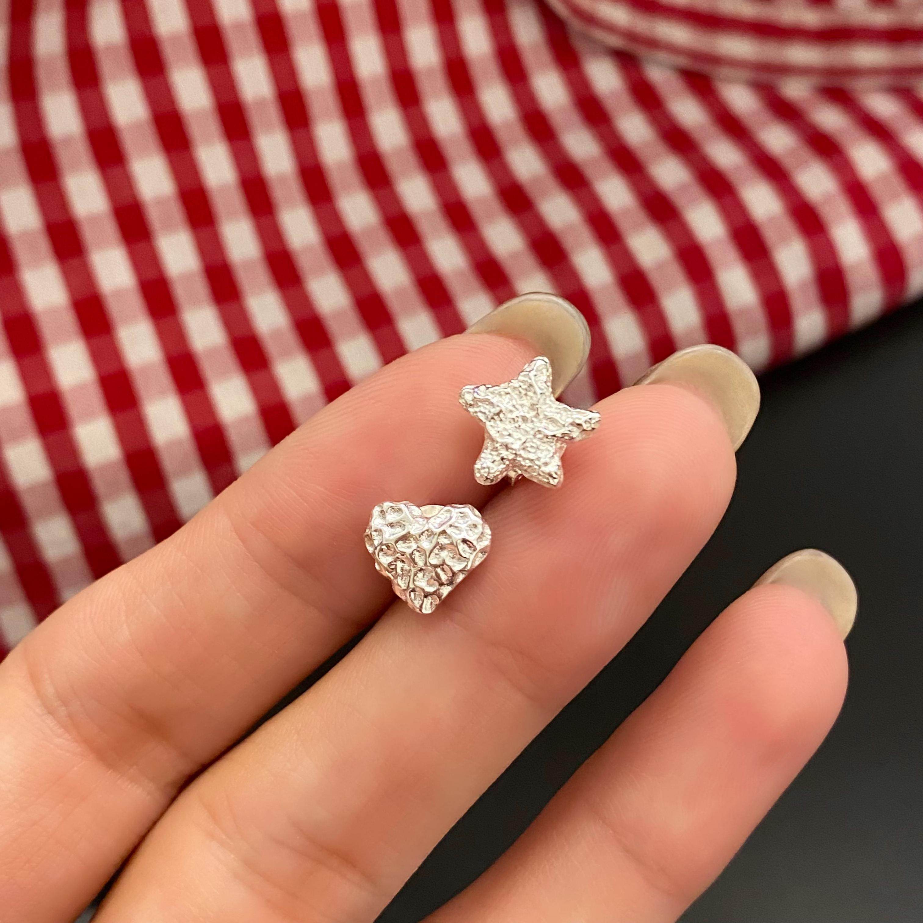 925银耳饰 《向星心许愿》韩版桃心五角星百搭轻奢简约in耳钉一对,淘宝优惠券,粉丝福利购,淘宝优惠卷