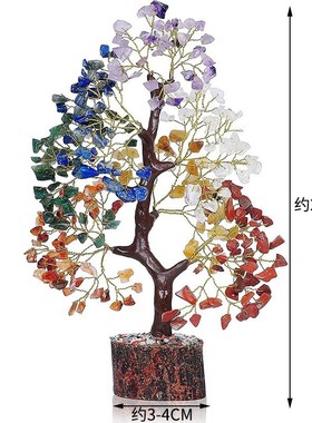跨境热销天然水晶七彩碎石树桩底座发财树水晶工艺品家居桌面摆件