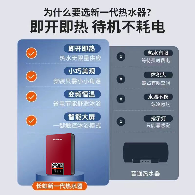 【上门安装】长虹即热式热水器家用洗澡卫生间小型电热水器速热式 - 图3