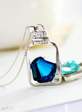 日韩ins通勤水钻宝瓶皓石吊坠锁骨链简约小众设计百搭绿宝石项链