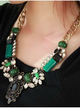 欧美夸张超奢华艳丽绿宝石项链女个性复古夜宴礼服闪钻锁骨链饰品