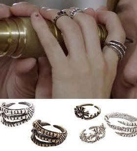 欧美复古朋克风个性夸张鹰爪戒指女开口可调节皇冠关节指环三件套