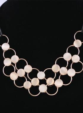 欧美时尚简约瑞丽百搭环扣圆片猫眼石气质链条项链小众设计锁骨链