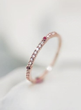 日韩简约时尚个性18K玫瑰金红宝石戒指女食指戒尾戒小众设计ins潮