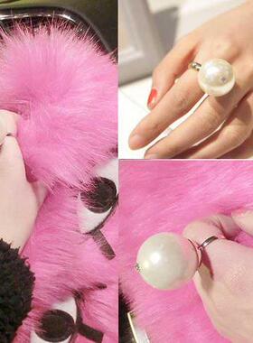 日韩版潮流新款百搭大珍珠水钻开口可调节戒指女时尚简约百搭指环