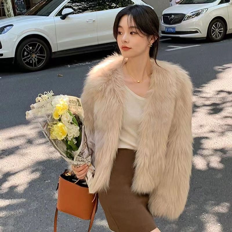 环保皮草外套女冬季新款仿狐狸毛温柔气质短
