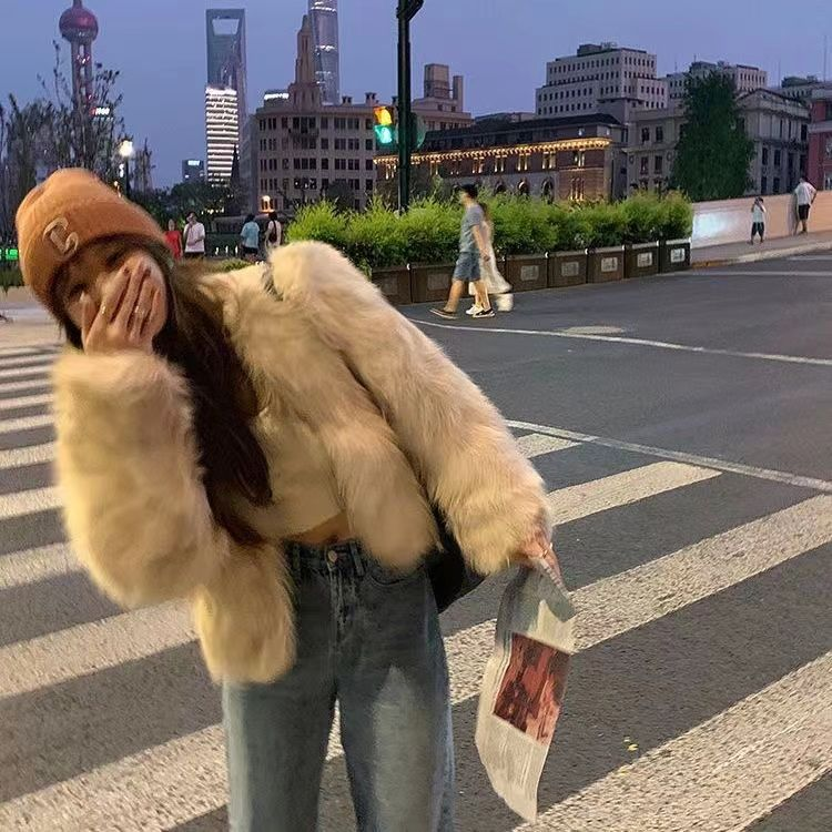 环保皮草外套女冬季新款仿狐狸毛温柔气质短