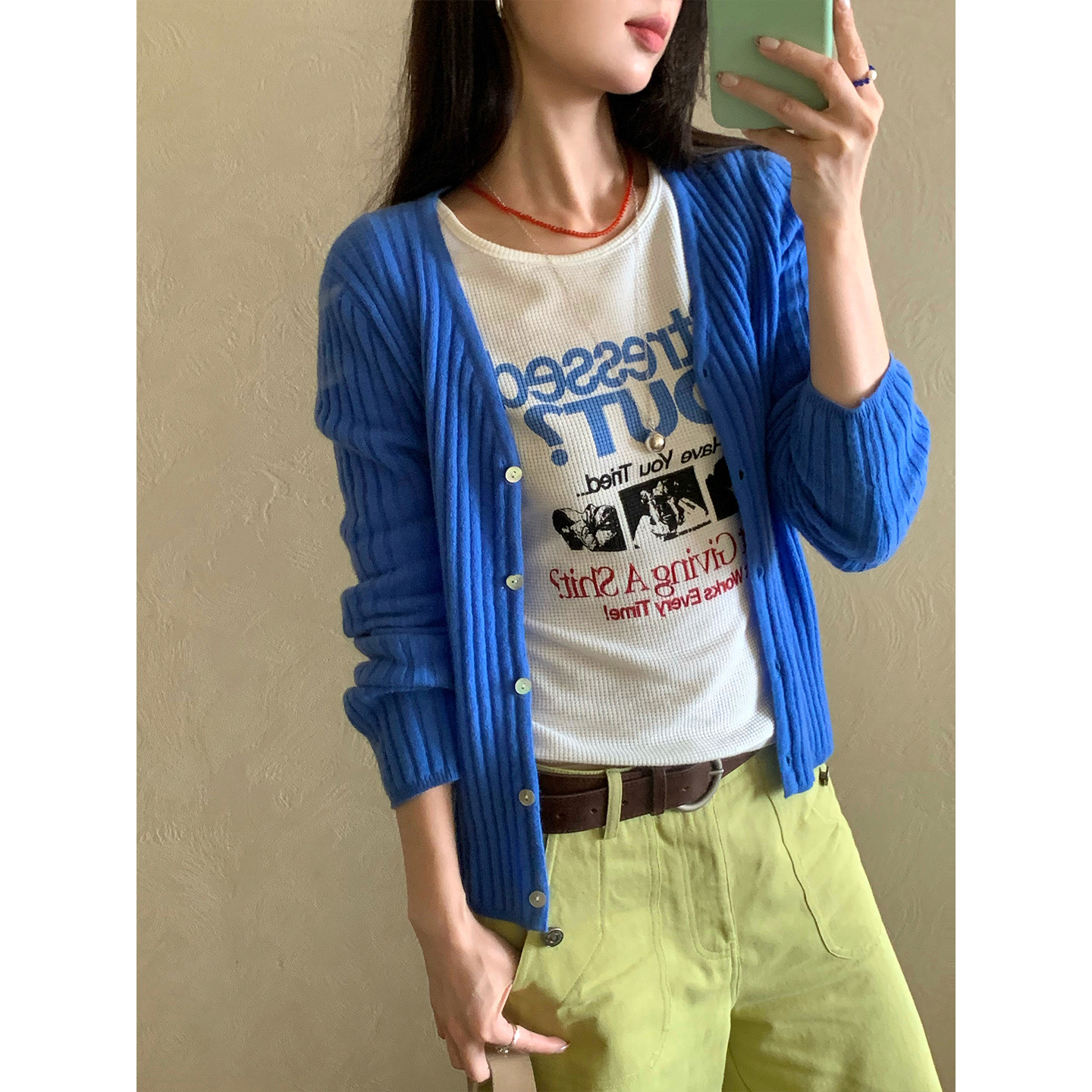 CCKOK 2026早春 韩系穿搭纯色坑纹100%羊毛针织开衫女外套上衣,淘宝优惠券,粉丝福利购,淘宝优惠卷