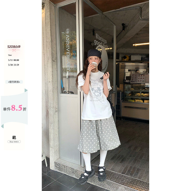 CCKOK 涂鸦小狗美式印花宽松T恤2026夏季新款全棉休闲舒适短袖女