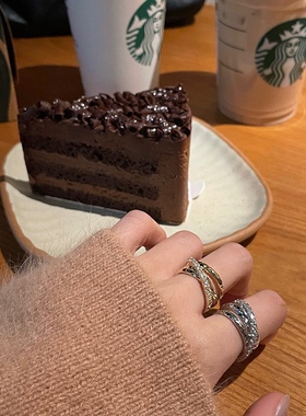 多层锆石开口戒指女轻奢小众设计高级感食指戒时尚个性情侣指环潮