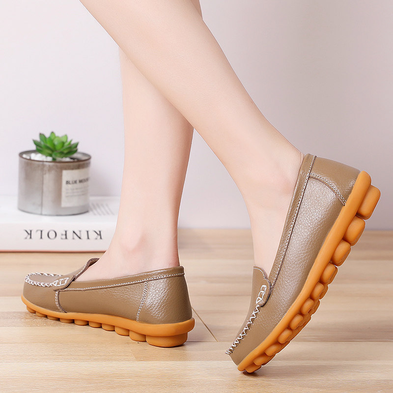 春秋休闲护士小白鞋浅口平底大码妈妈鞋真皮防滑豆豆鞋软底单鞋女,淘宝优惠券,粉丝福利购,淘宝优惠卷