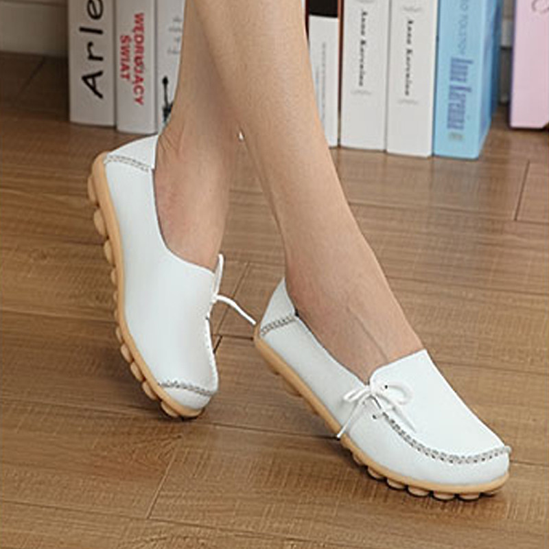 春秋小语鹿新款真皮平底大码妈妈鞋软底防滑休闲豆豆鞋牛筋女单鞋,淘宝优惠券,粉丝福利购,淘宝优惠卷