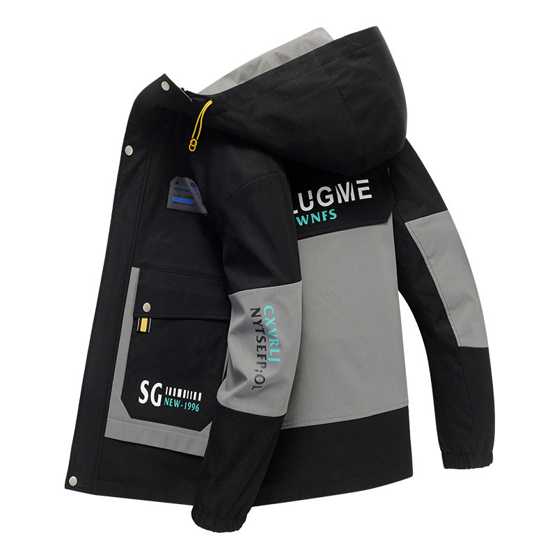 棉衣男秋冬季加绒加厚男士外套青少年潮流拼色印花连帽工装棉服男,淘宝优惠券,粉丝福利购,淘宝优惠卷