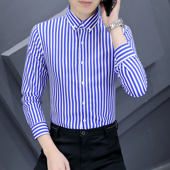 ເສື້ອເຊີດແຂນຍາວຂອງຜູ້ຊາຍແບບແນວຕັ້ງ slim shirt spring and autumn style Korean trendy business casual tops