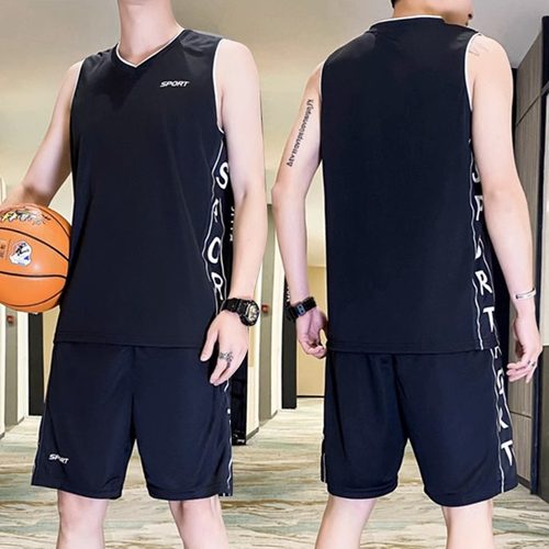 球衣篮球男夏季冰丝速干无袖T恤球服跑步运动健身晨跑篮球服套装-图2