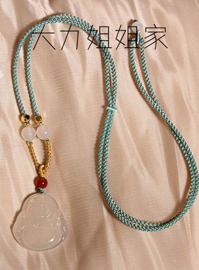 白色石佛公吊坠编绳项链女新中式古风禅意锁骨链挂绳配饰