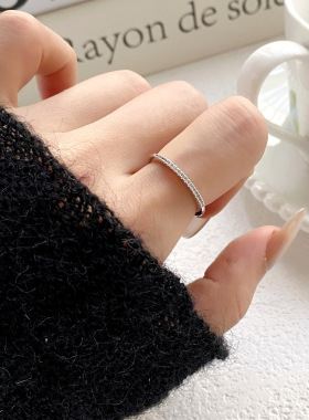 简约叠戴素圈锆石戒指女日常超细百搭单排钻食指戒开口可调节手饰