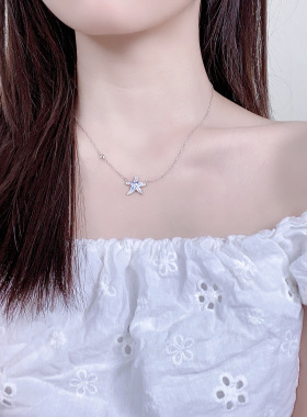 韩版轻奢海星蓝色锆石项链女气质高级感镶闪锆潮流小众锁骨链配饰