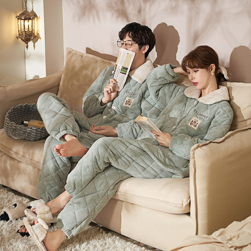 思莉太太情侣冬季加绒三层夹棉睡衣 思莉太太睡衣/家居服套装