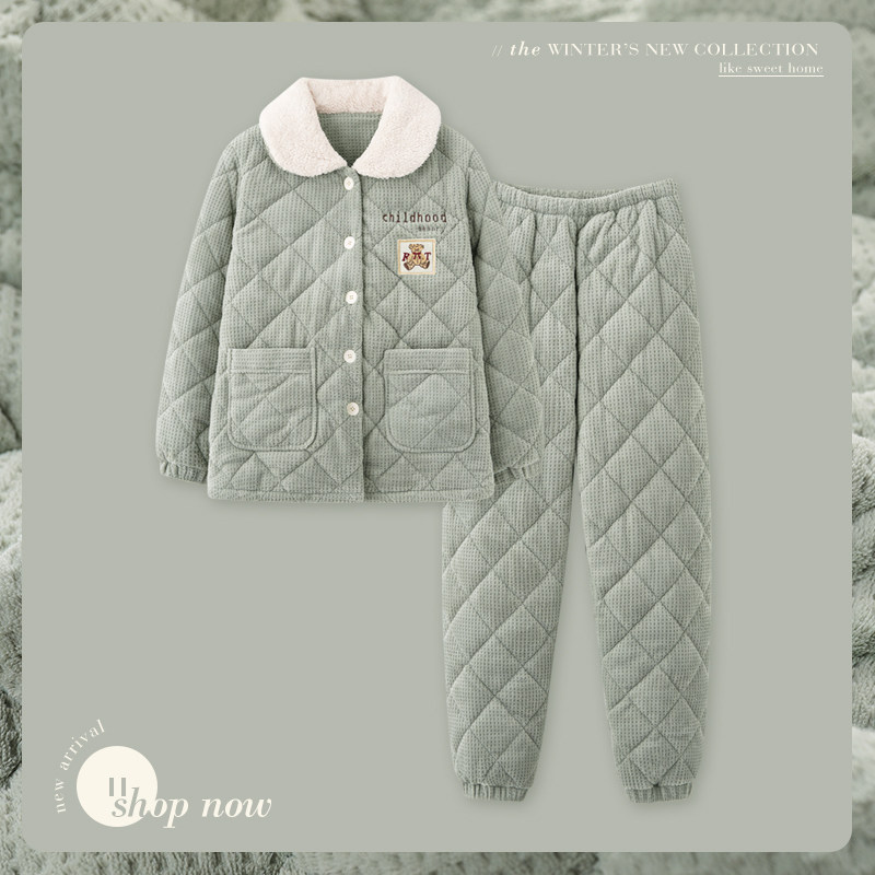 思莉太太情侣冬季加绒三层夹棉睡衣 思莉太太睡衣/家居服套装