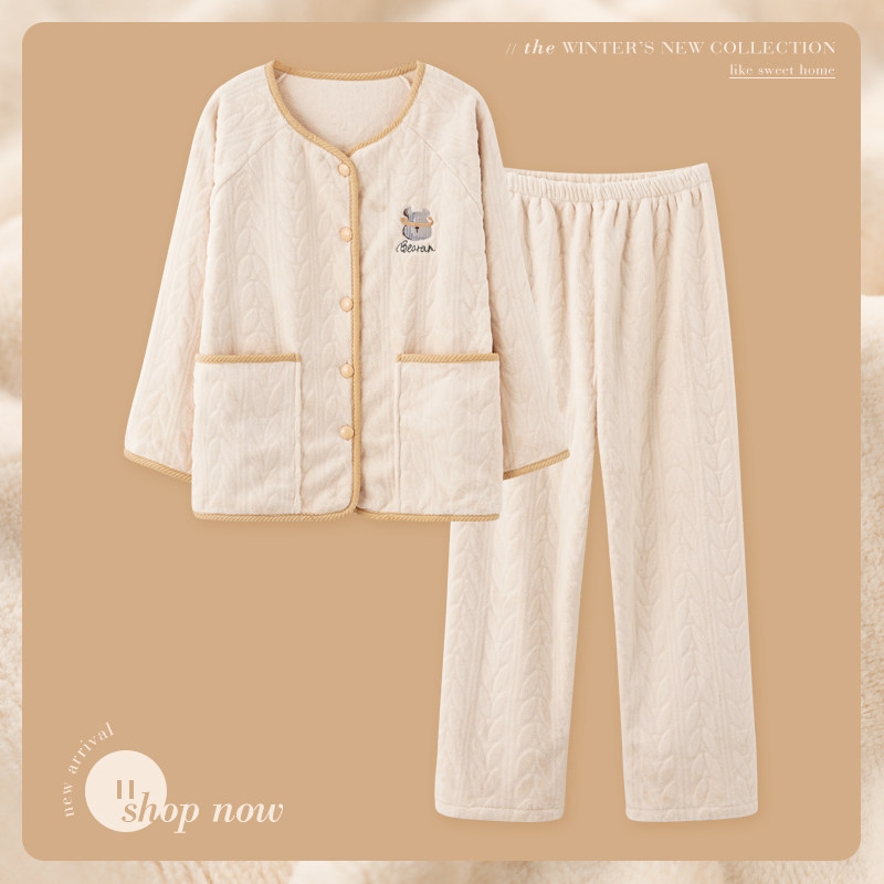 思莉太太冬季珊瑚绒加绒2021年睡衣 思莉太太睡衣/家居服套装