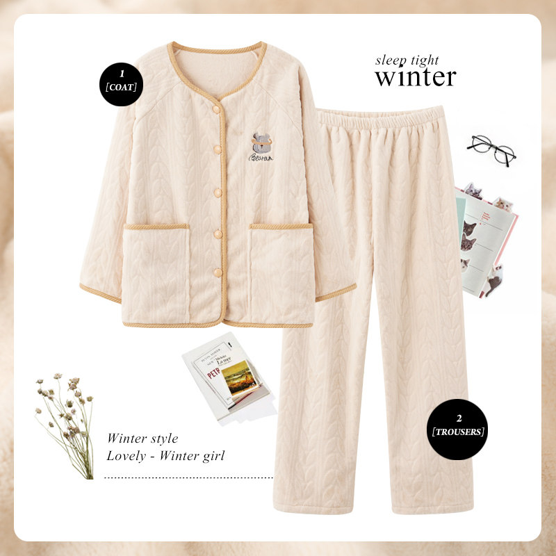 思莉太太冬季珊瑚绒加绒2021年睡衣 思莉太太睡衣/家居服套装