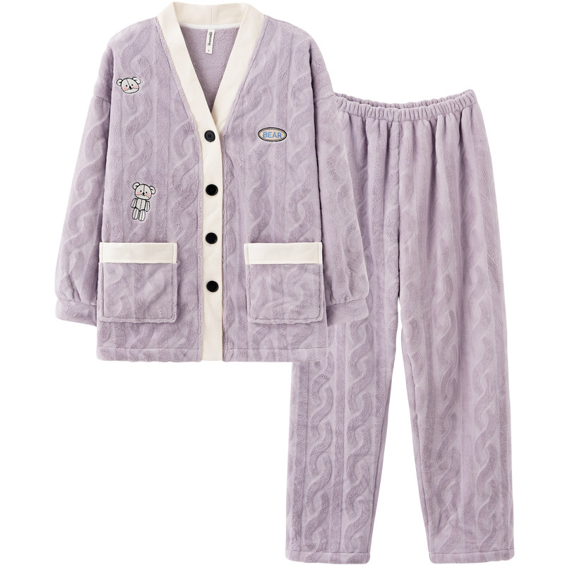 思莉太太冬季珊瑚绒v领可外穿睡衣 思莉太太睡衣/家居服套装