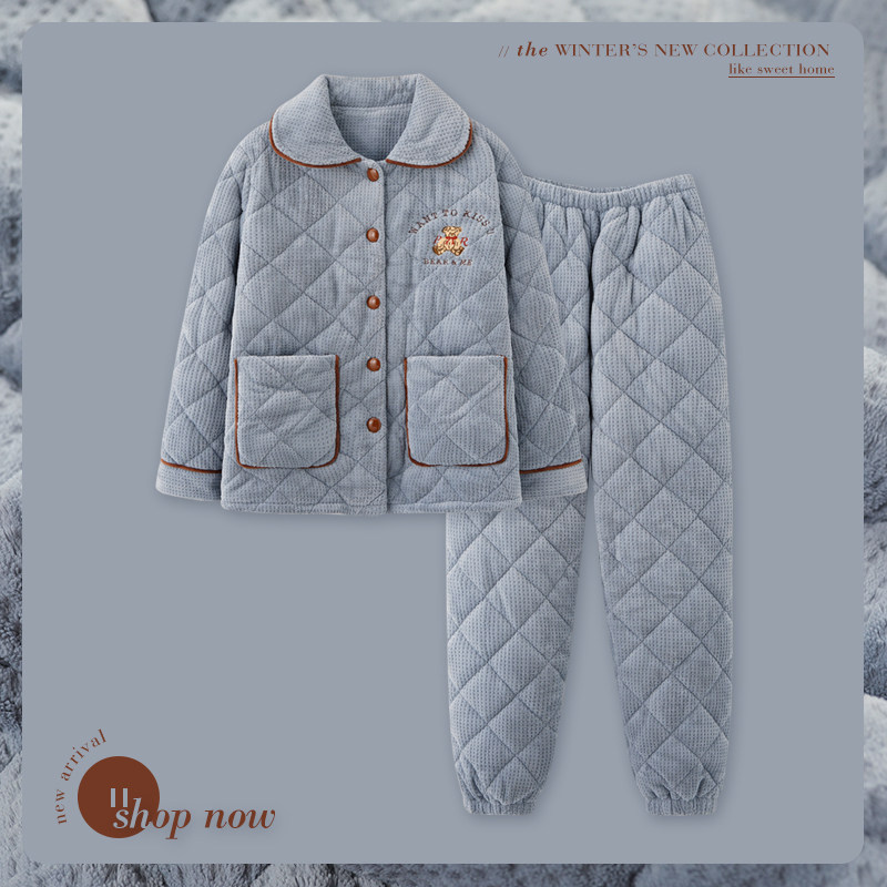 思莉太太冬季加绒三层夹棉超厚睡衣 思莉太太睡衣/家居服套装