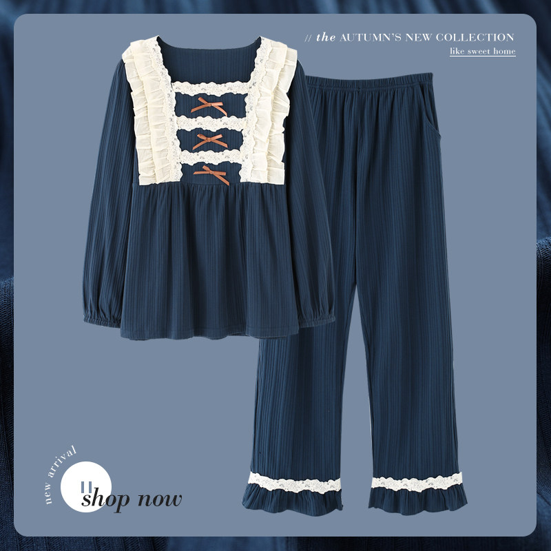 思莉太太春秋纯棉长袖公主风睡衣 思莉太太睡衣/家居服套装