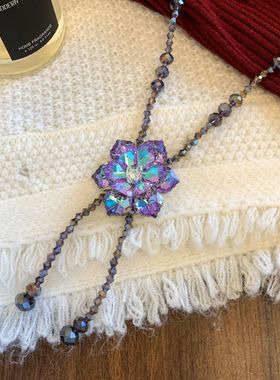 富贵紫色水晶花朵时尚长款项链女