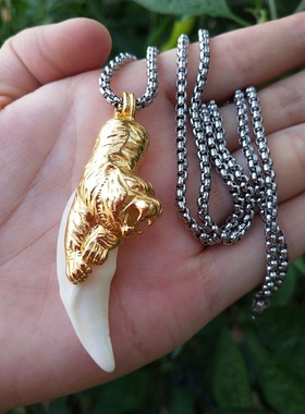 真狗牙钛钢方珠链男女狼牙藏獒牙