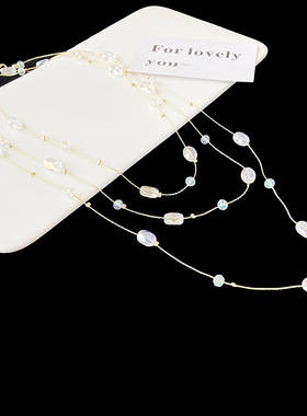 新款气质双层珍珠叠戴水晶项链女