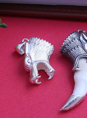 男女925银狼牙吊坠狼狗牙套牙尖