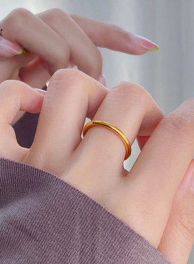 素圈沙金戒指仿黄金指环男女对戒