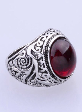 欧美复古男女黑色红宝石合金戒指