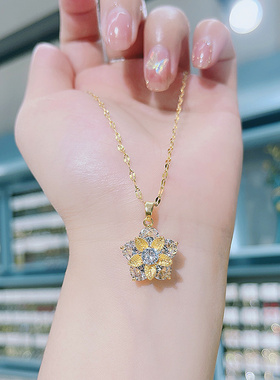 新款微镶五叶花吊坠钛钢项链