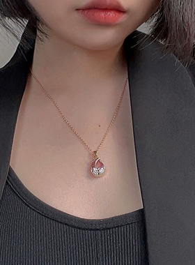 韩版时尚锆石郁金香钛钢项链