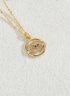 韩版时尚精致锆石圆牌吊坠项链女