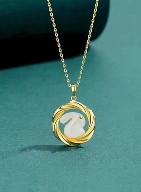 2025新款玉兔项链女环圆形设计